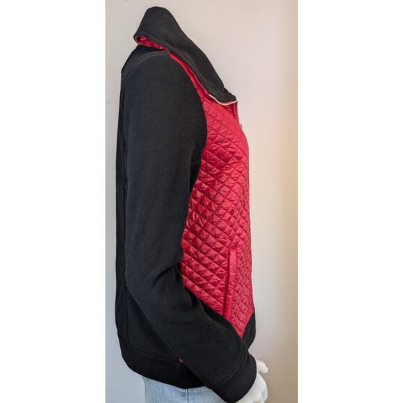 NEW Lauren Ralph Lauren Fleece Jacket Small Black Red Quilted Full Zip Frontt - Picture 4 of 10